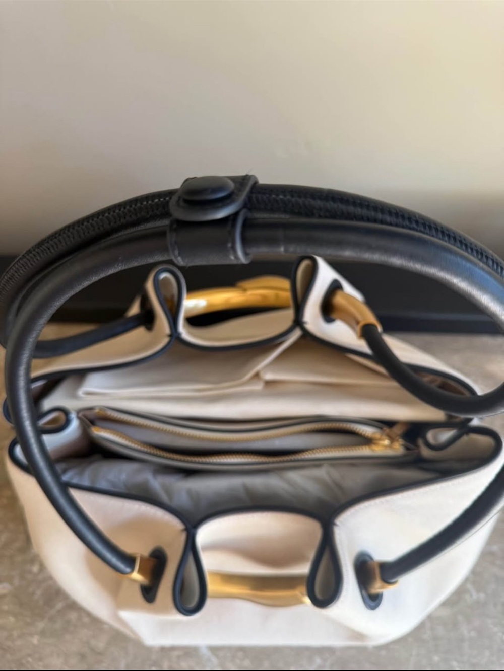 Cult Gaia Cream Tote with Black Handles and Gold Accent brand new! Authentic - Picture 3 of 3